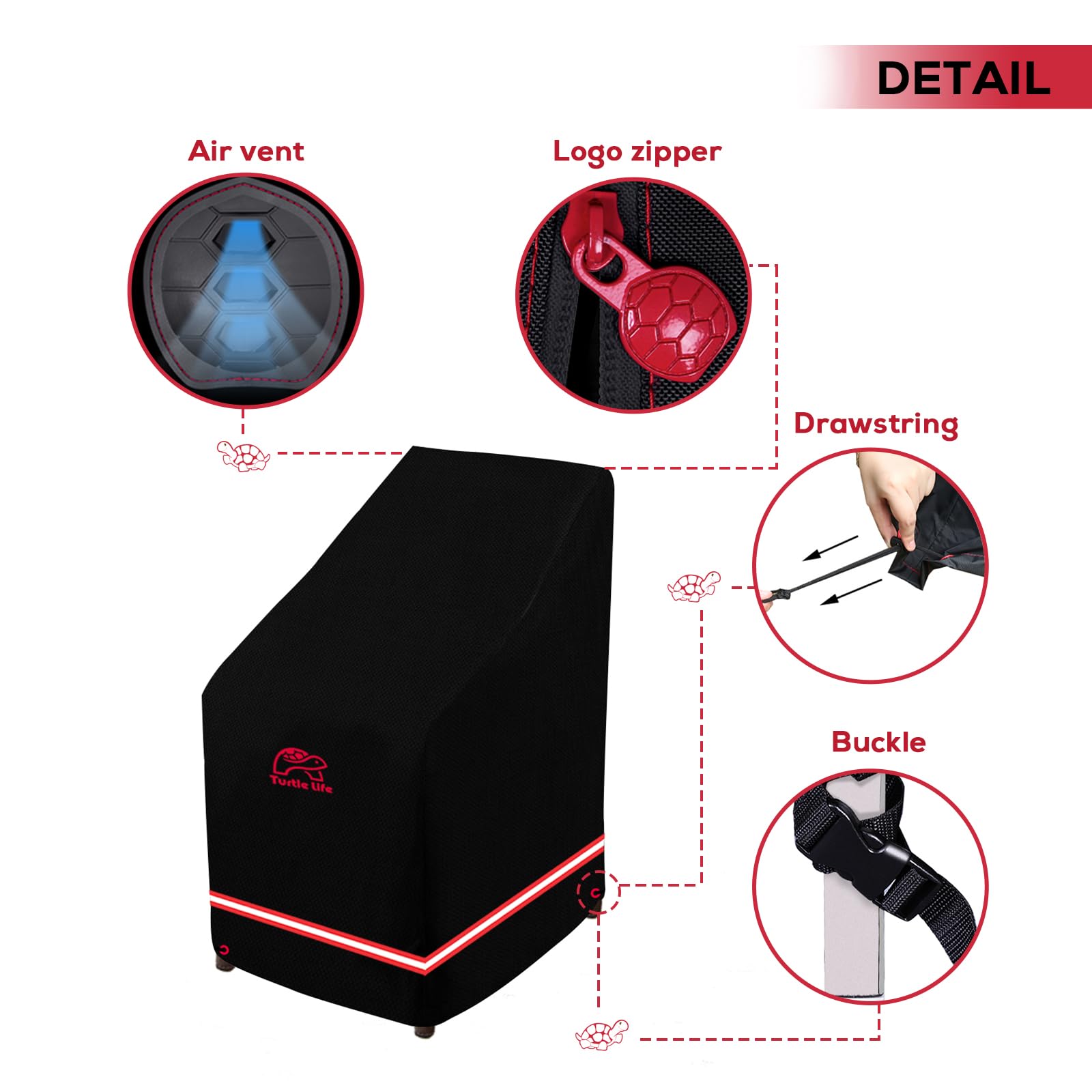 Turtle Life Patio Stackable Chair Cover, Heavy Duty Waterproof Outdoor Furniture Stacking 6-12 Chairs Covers, Anti-Fading Cover For Bar Stool Chair, Black, 30' W X 36' D X 45' H