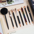 Wemate 8Pcs Ballpoint Pens Set Metal Crystal Diamond Pen Glitter Pen For Journaling Black Pen Bling In Black & Blue Ink Pretty C