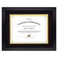 Golden State Art, 11x14 Diploma Frame for 8.5x11 Document & Certificates, Solid Wood, Real Glass (Black with Black/Gold Double M