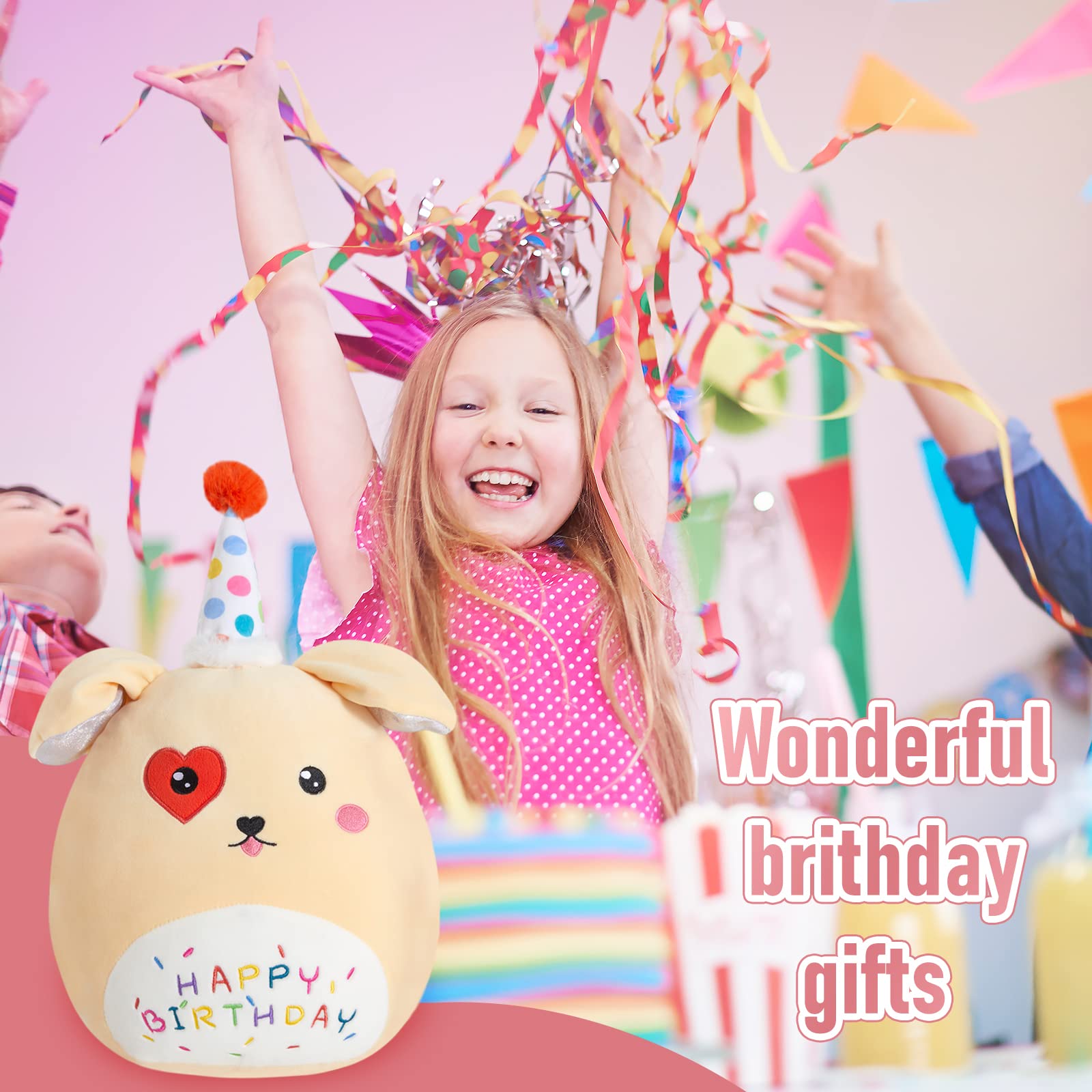 Bstaofy 14' Cute Happy Birthday Puppy Soft Plush Pillow Birthday Dog Stuffed Animal Birthday Gifts For Girls Boys Baby Kids