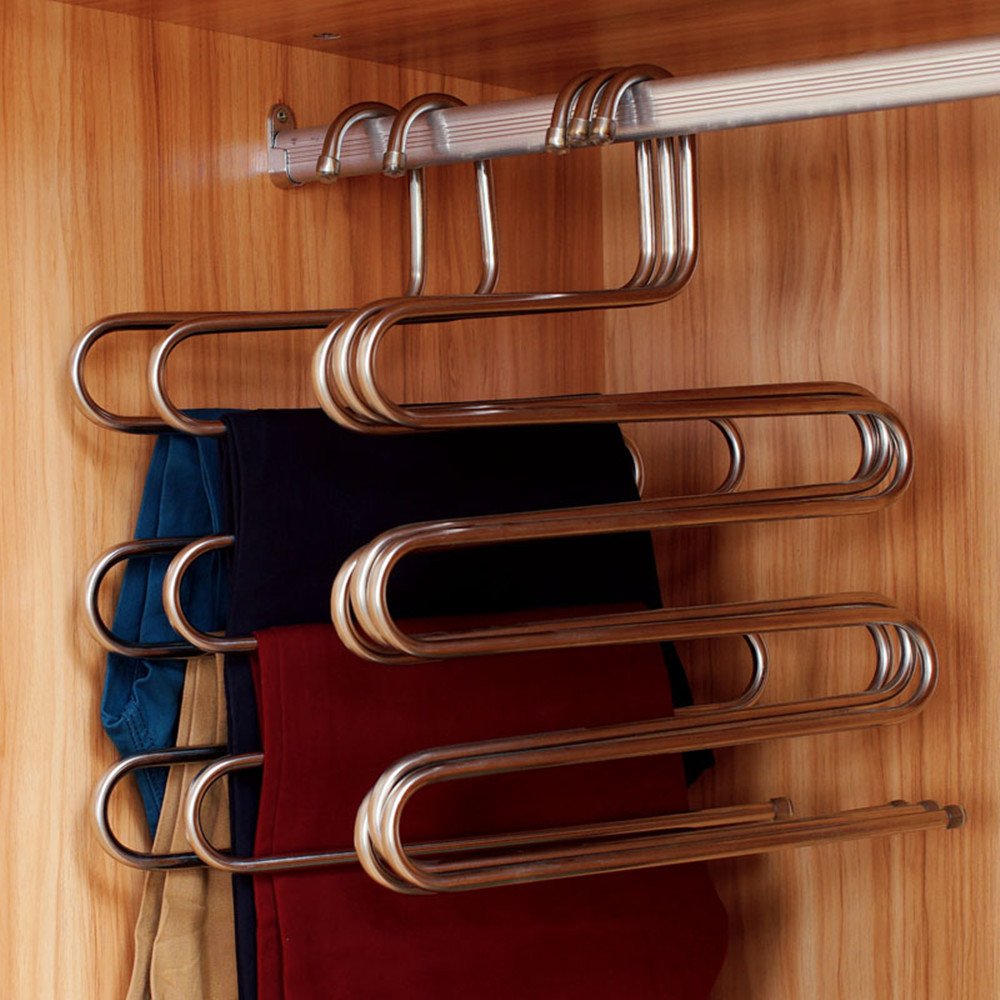 Eco life Sturdy SType MultiPurpose Stainless Steel Magic Pants Hangers Closet Hangers Space Saver Storage Rack for Hanging Jea