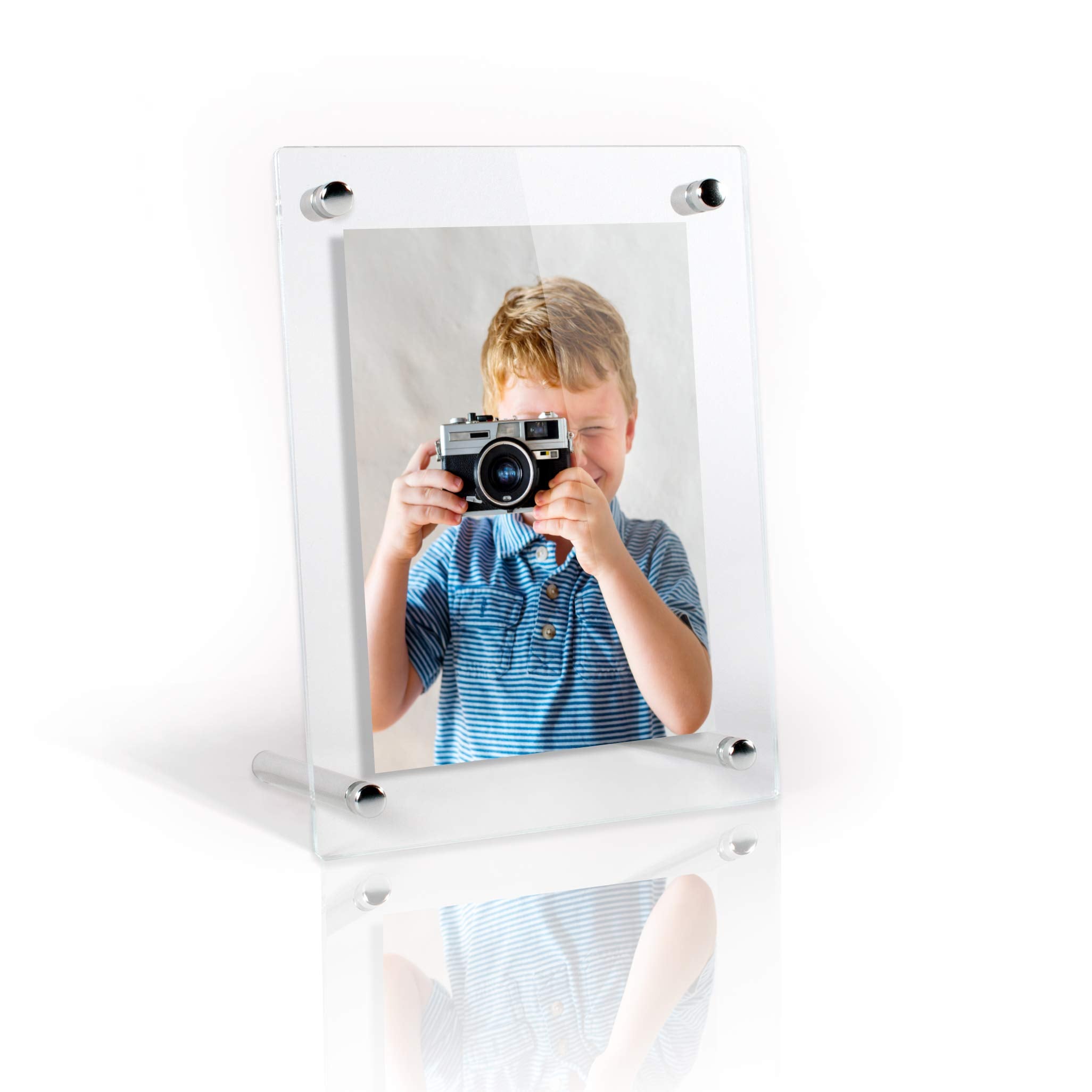 ArtToFrames Floating Acrylic Frame for Pictures Up to 9x12 inches (Full Frame is 13x16) with Chrome Desktop Hardware, Acrylic-10