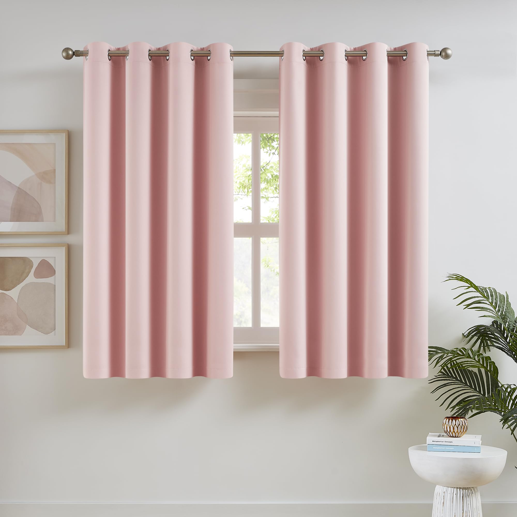 Dualife Baby Pink Curtains 45 Inch Length For Kids Room Thermal Insulated Blackout Curtains For Baby Nursery Small Short Window