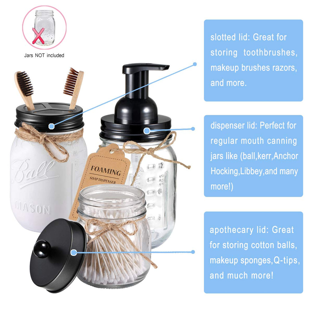 Komashr Mason Jar Bathroom Accessories Set(4Pcs)- Jars Not Included - Foaming Soap Dispenser,Toothbrush Holder, And Apothecary S