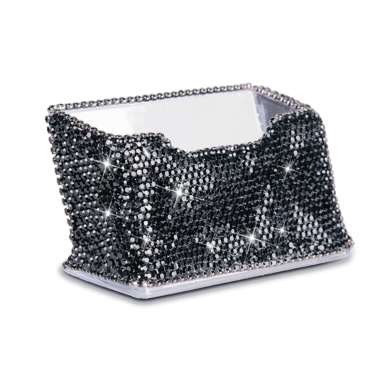 Business Card Holder Stand For Office - Professional & Luxury Display Womens Office Name Card With White Crystal Accessories (Bl