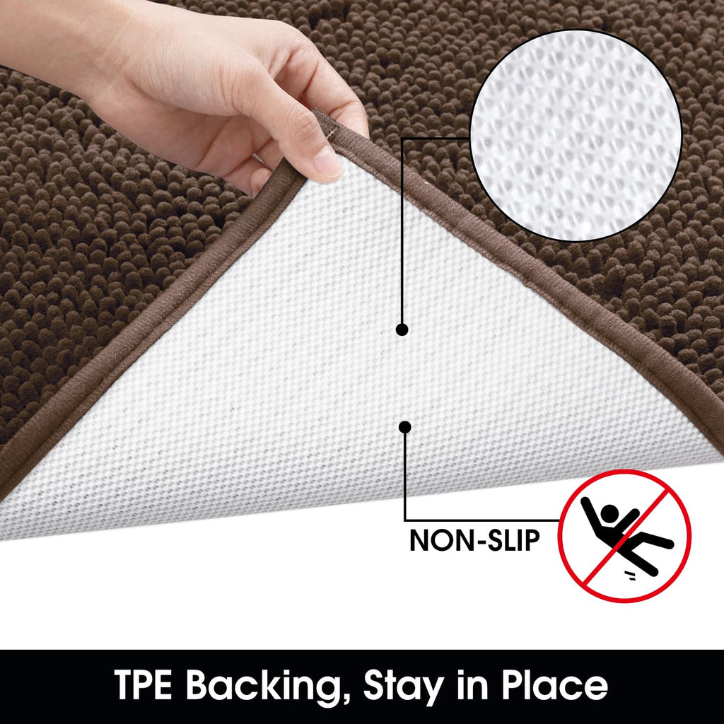 Homeideas Absorbent Chenille Door Mat Indoor, 20“X32”, Dirt Trapper Machine Washable Non Slip Throw Rugs For Entryway, Entrance, Mud Room, Thick Welcome Doormat, Brown