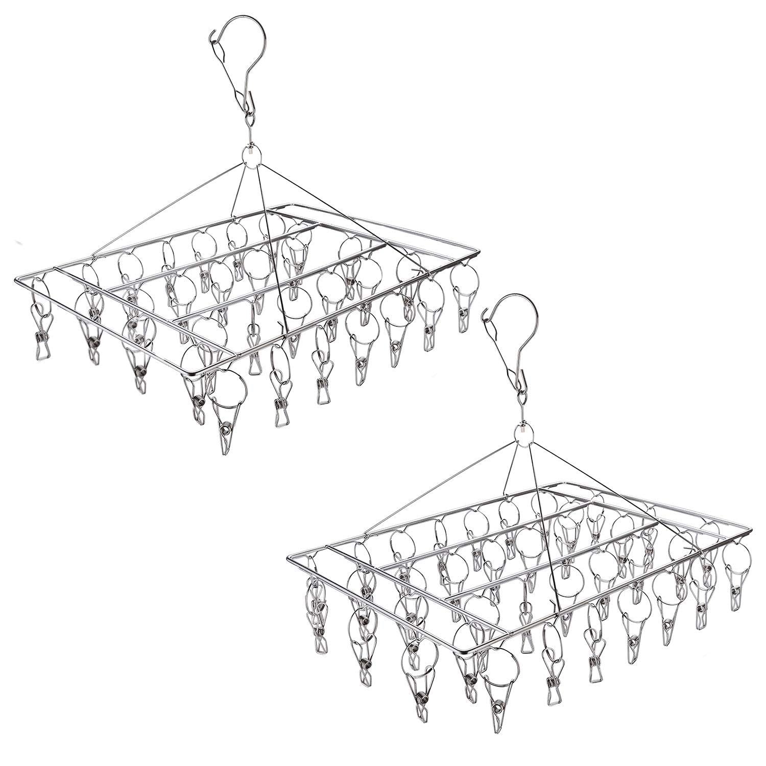 Tosnail 2 Pack Stainless Steel Clip and Drip Hangers Clothes Drying Rack Laundry Accessories - Total 66 Clips