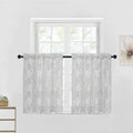 Dwcn Floral Lace Short Curtains - Grey Rod Pocket Window Voile Sheer Drapes For Kitchen Living Room Bathroom Small Window 42 X 3