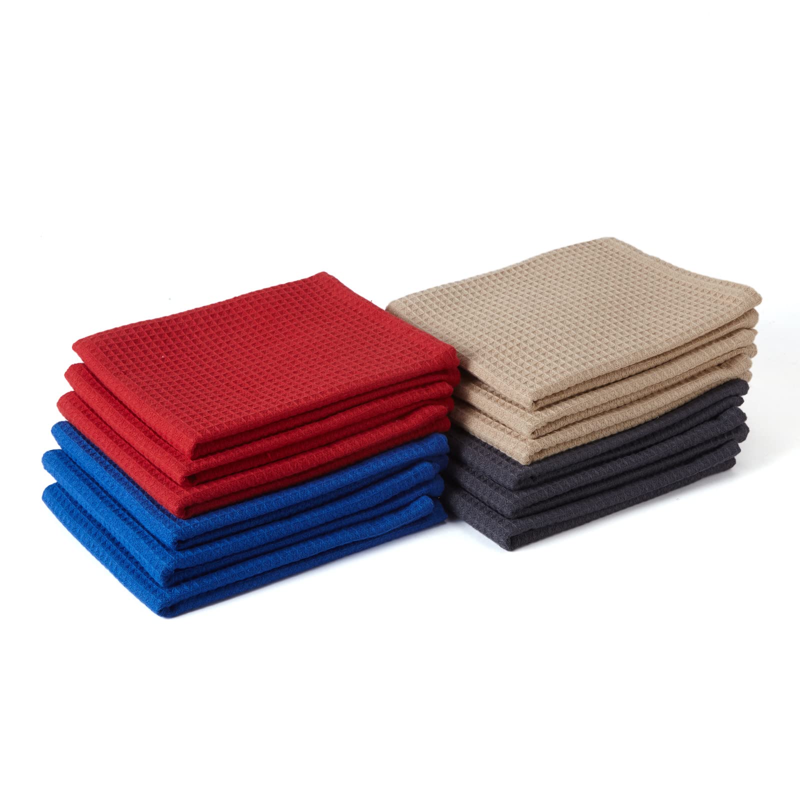 Encasa XO Kitchen Dish Towels Set | Multicolor | Waffle Weave and Flat Hand Tea Towel | 28x18 | Quick Drying Reusable Cotton Was