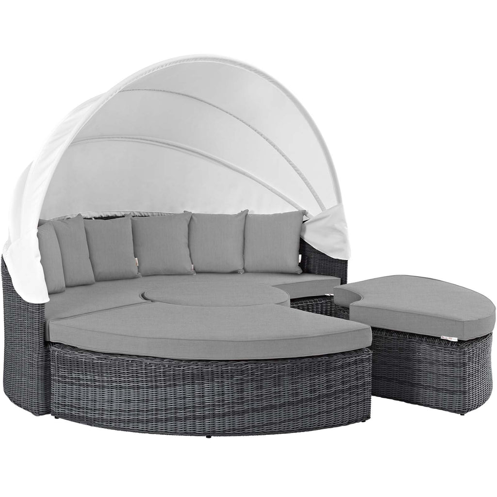 Modway Summon Outdoor Patio Daybed with Canopy and Sunbrella Cushions in Canvas Gray