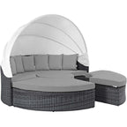 Modway Summon Outdoor Patio Daybed with Canopy and Sunbrella Cushions in Canvas Gray