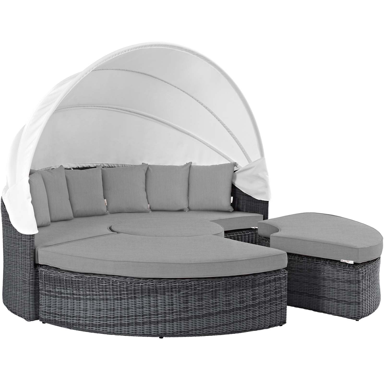 Modway Summon Outdoor Patio Daybed with Canopy and Sunbrella Cushions in Canvas Gray