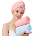 100% Cotton Hair Towel Wrap for Women, 2 Pack Super Absorbent Turbans