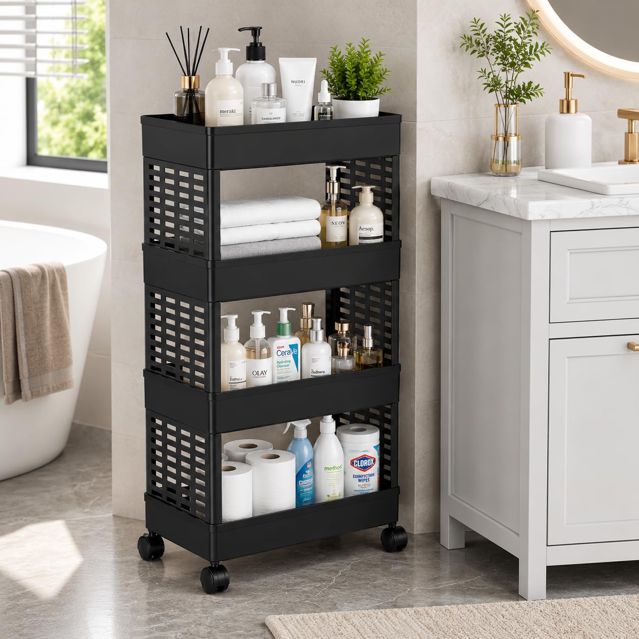 Kavira Multipurpose Storage Organizer Slim Rack Shelf With Wheels Or Living Room Or Office Or Bed Room, Bath Room, Kids Room, Ki