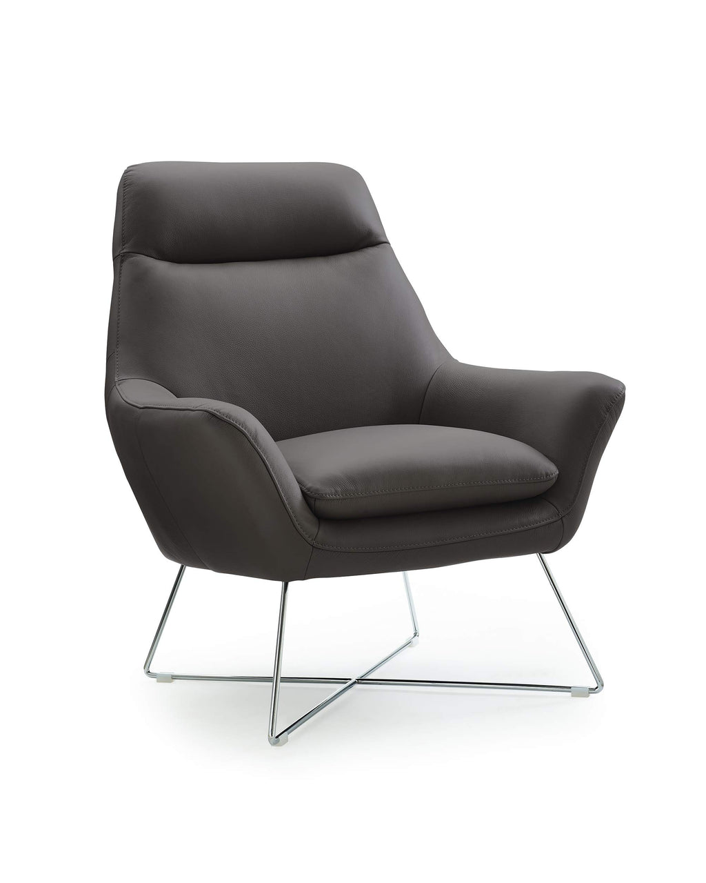 HomeRoots Dark Grey Top Grain Italian Leather Stainless Steel Legs Modern Dark Gray Top Grain Italian Leather Accent Chair