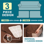 Turquoize 3 Piece T Cushion Sofa Slipcovers Sofa Cover For T Cushion Sofa Couches Stretch Couch Cover Furniture Covers With 2 Individual T Cushion Covers, Machine Washable (2 Cushion Sofa, Caramel)