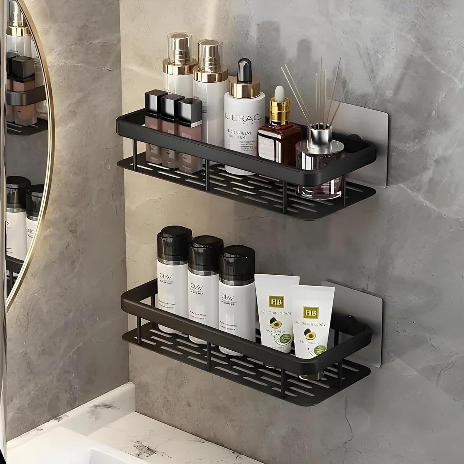 Qonetic Self Adhesive Bathroom Shelf For Wall | Bathroom Organiser Without Drill | Wall Mounted Bathroom Shelves | Plastic Bathr