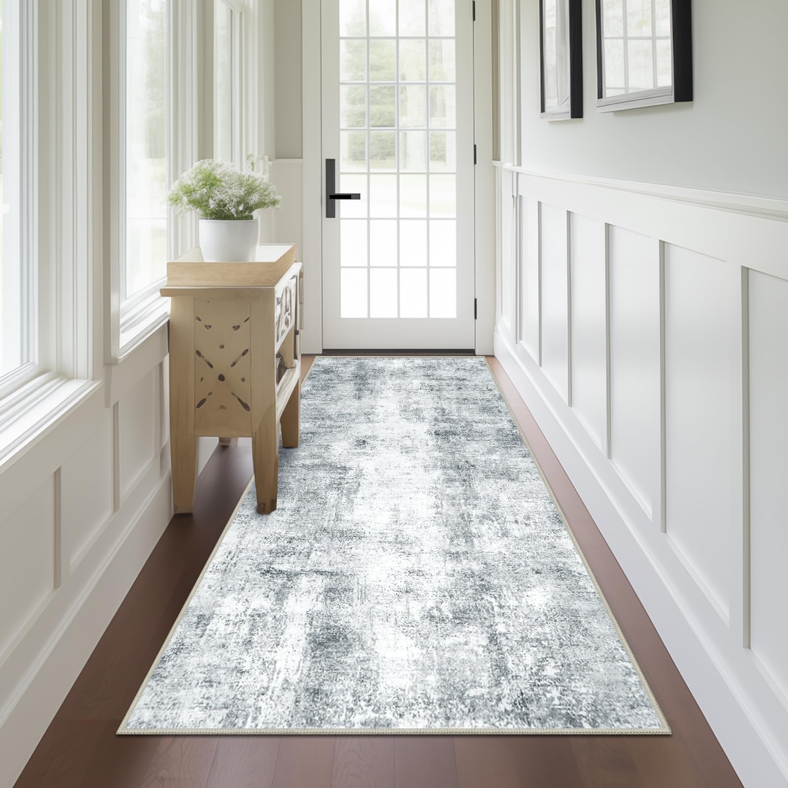 Capslpad Abstract Washable Runner Rug, 2x6 Grey Non-Slip Hallway Runner Rug, Modern Low Pile Kitchen Runner Rug, Ultra Soft Prin