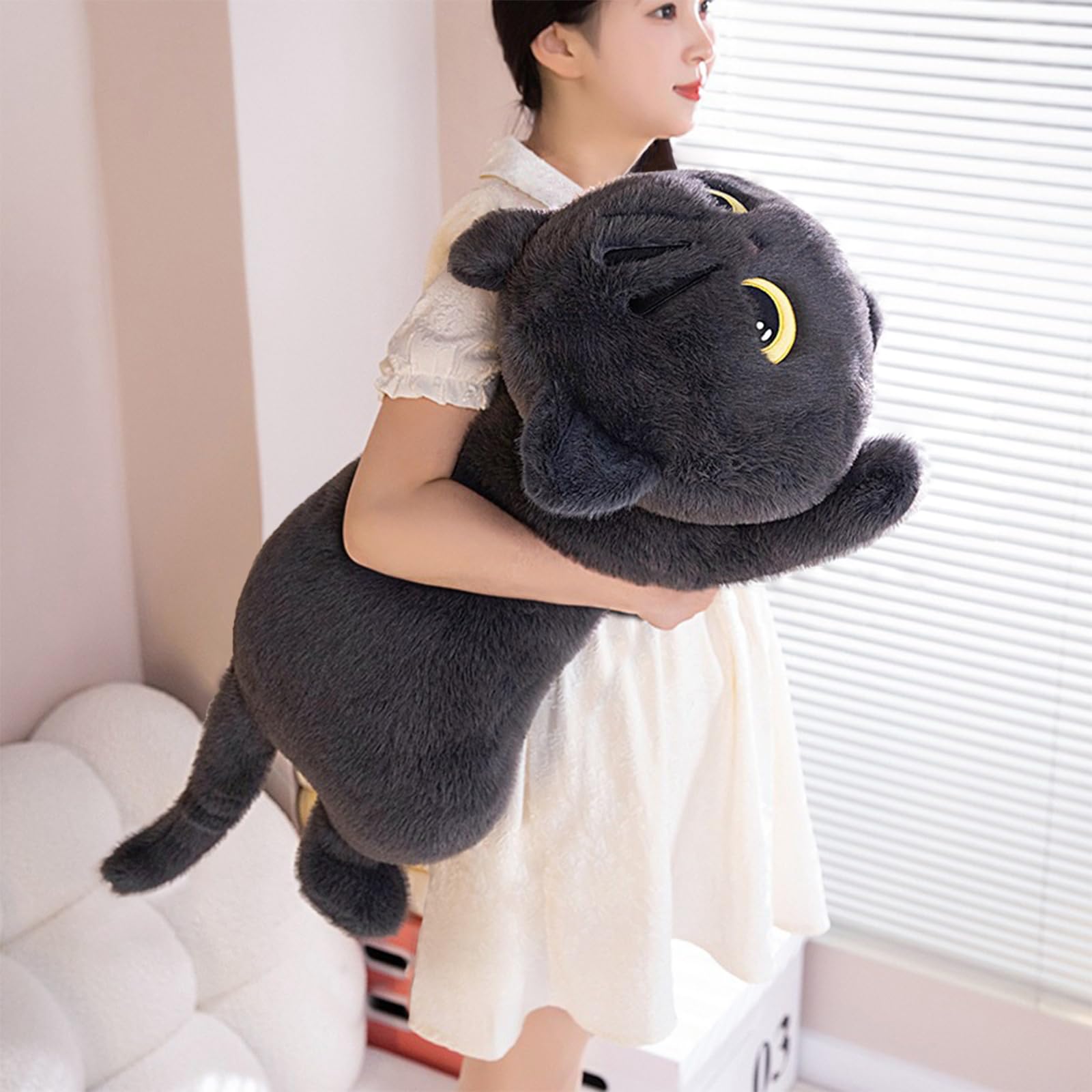 Peach Cat 27.5' Long Cat Plush Pillow Cute Kitten Stuffed Animals Plushies Toy Gifts For Kids Grey