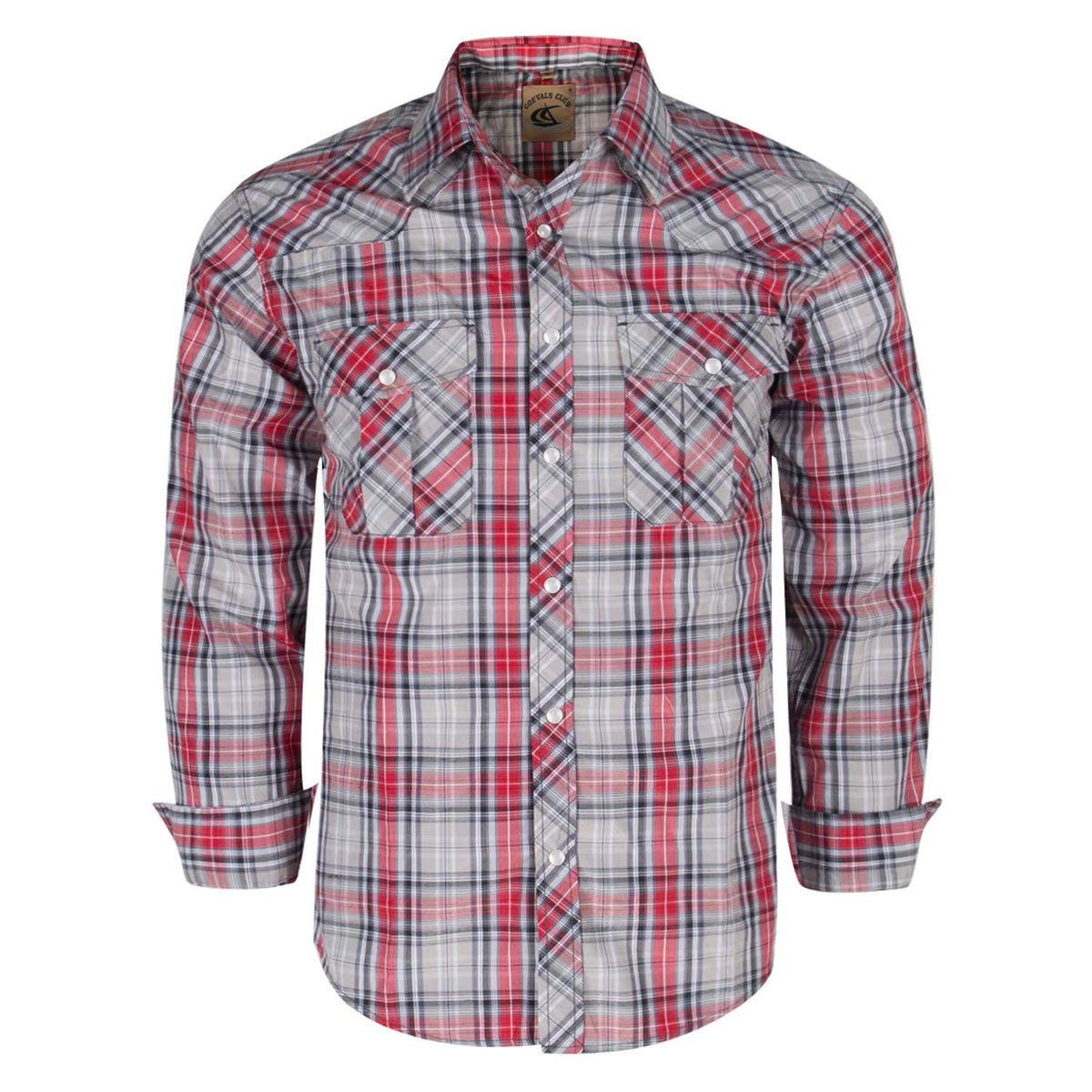 Coevals Club Mens Western Cowboy Long Sleeve Pearl Snap Casual Plaid Work Shirts (Red  Gray 22 Xl)