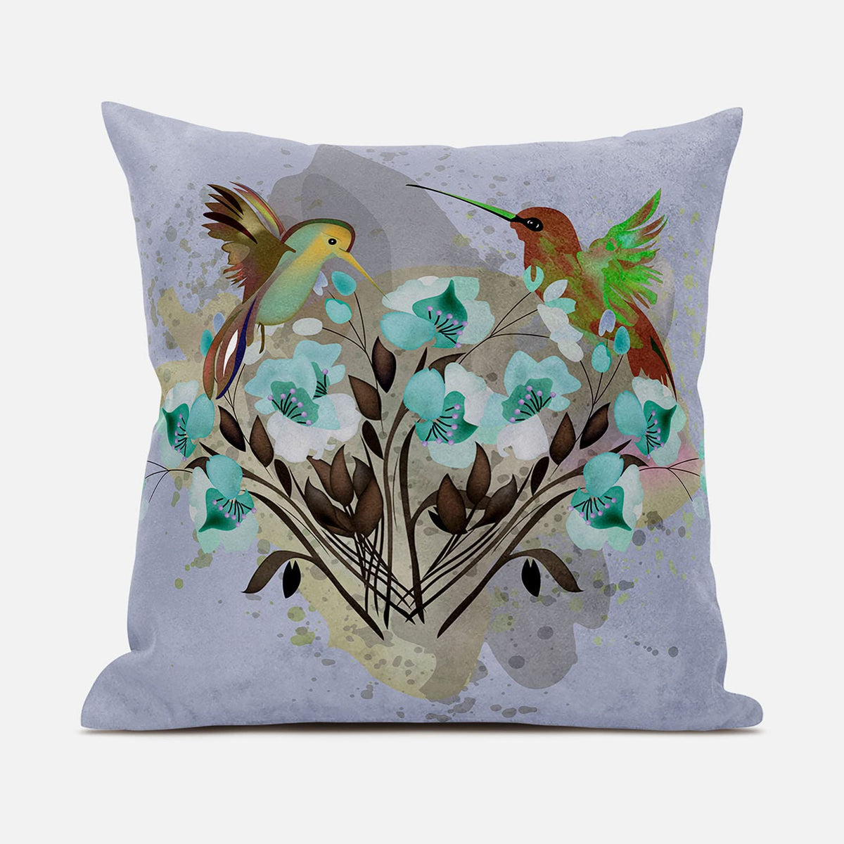 HomeRoots 18x18 Green Brown Gray Bird Blown Seam Broadcloth Animal Print Throw Pillow