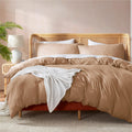 Nestl Mocha Brown Duvet Cover Queen Size - Soft Double Brushed Queen Duvet Cover Set, 3 Piece, With Button Closure, 1 Duvet Cove