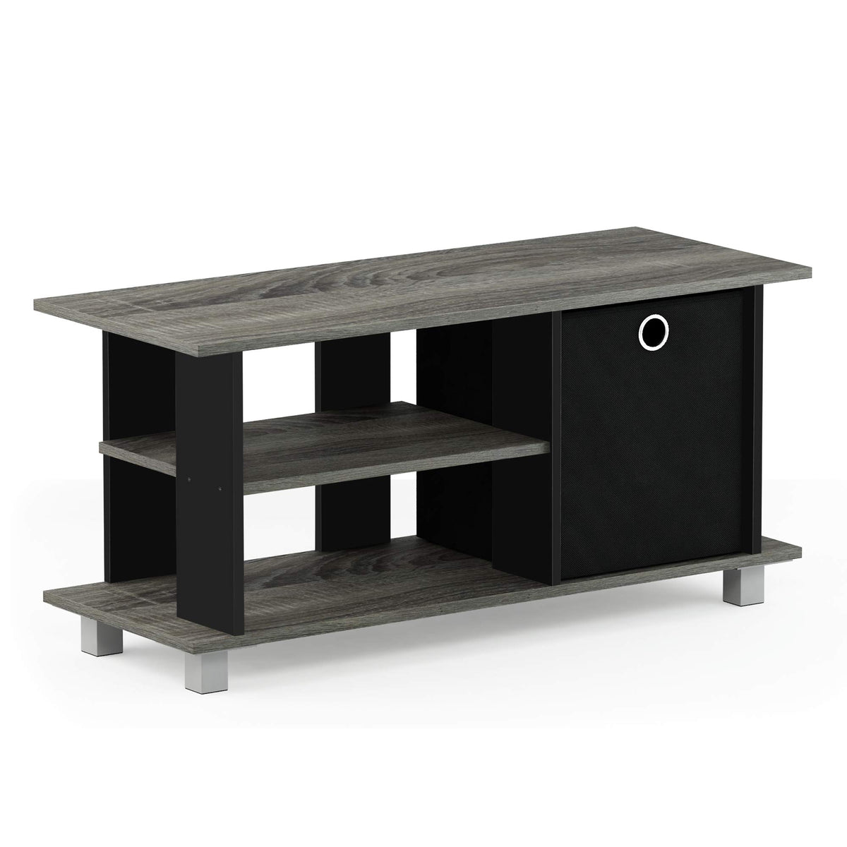 FURINNO Simplistic Entertainment TV Stand with Storage Bin, French Oak Grey/Black,13239GYW/BK