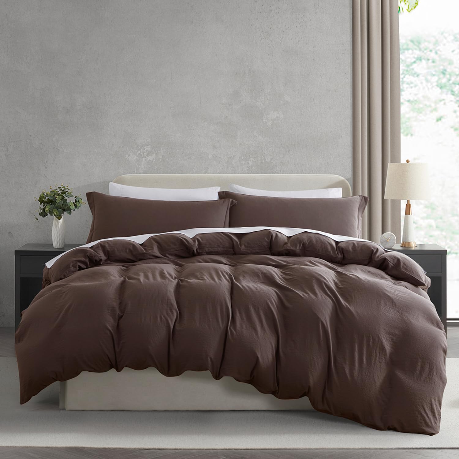 Nestl Chocolate Brown Duvet Cover Full Size - Soft Prewashed Full Size Duvet Cover Set, 3 Piece, With Zipper Closure, 1 Duvet Cover 80X90 Inches And 2 Pillow Shams - No Comforter
