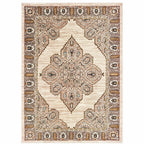 HomeRoots 510787 10 x 13 ft. Ivory Gold Gray & Blue Oriental Power Loom Stain Resistant Rectangle Area Rug