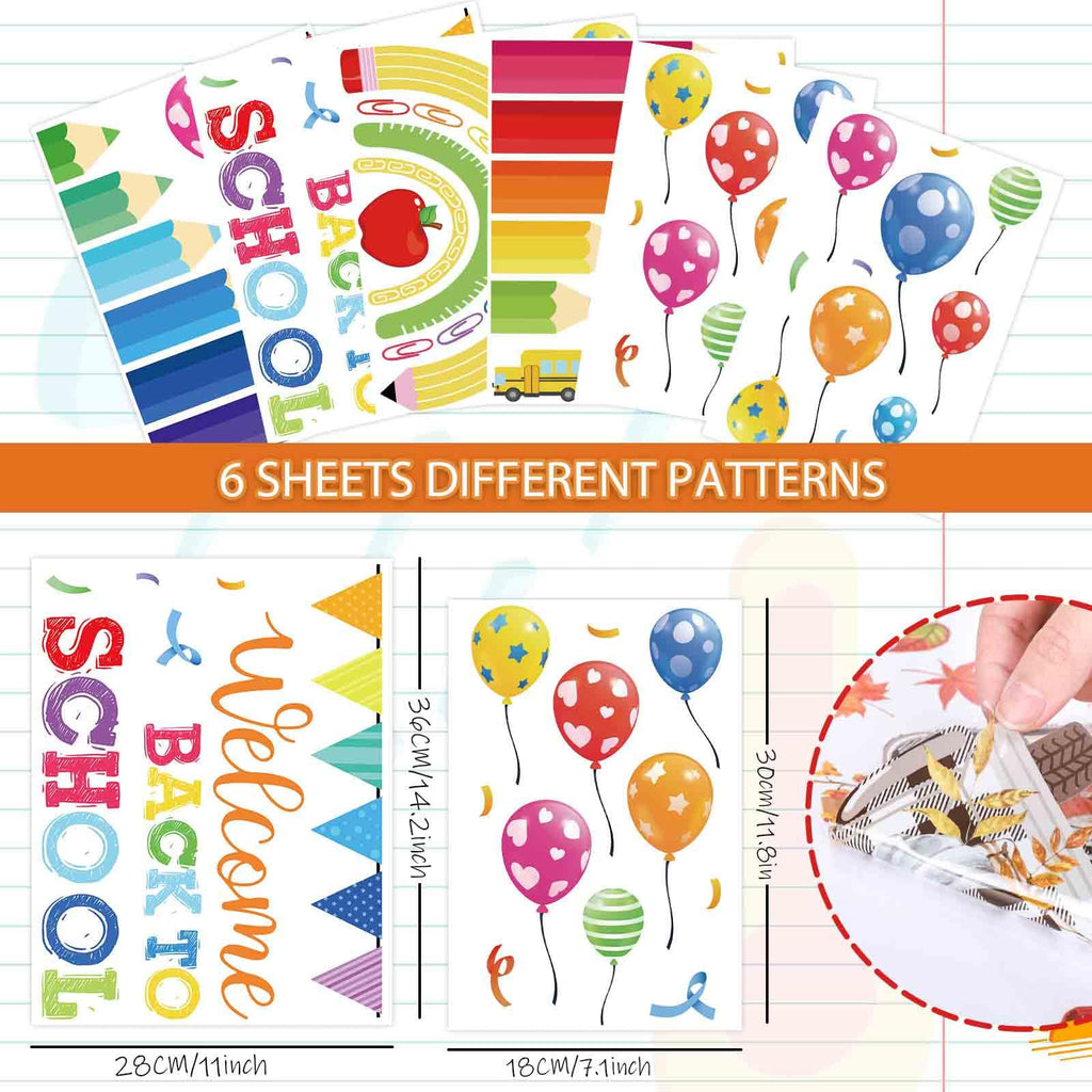 Generic Anydesign 6 Sheet Welcome Back To School Window Clings Colorful Pencil Rainbow Balloon Reusable Window Decals For First
