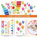 Generic Anydesign 6 Sheet Welcome Back To School Window Clings Colorful Pencil Rainbow Balloon Reusable Window Decals For First
