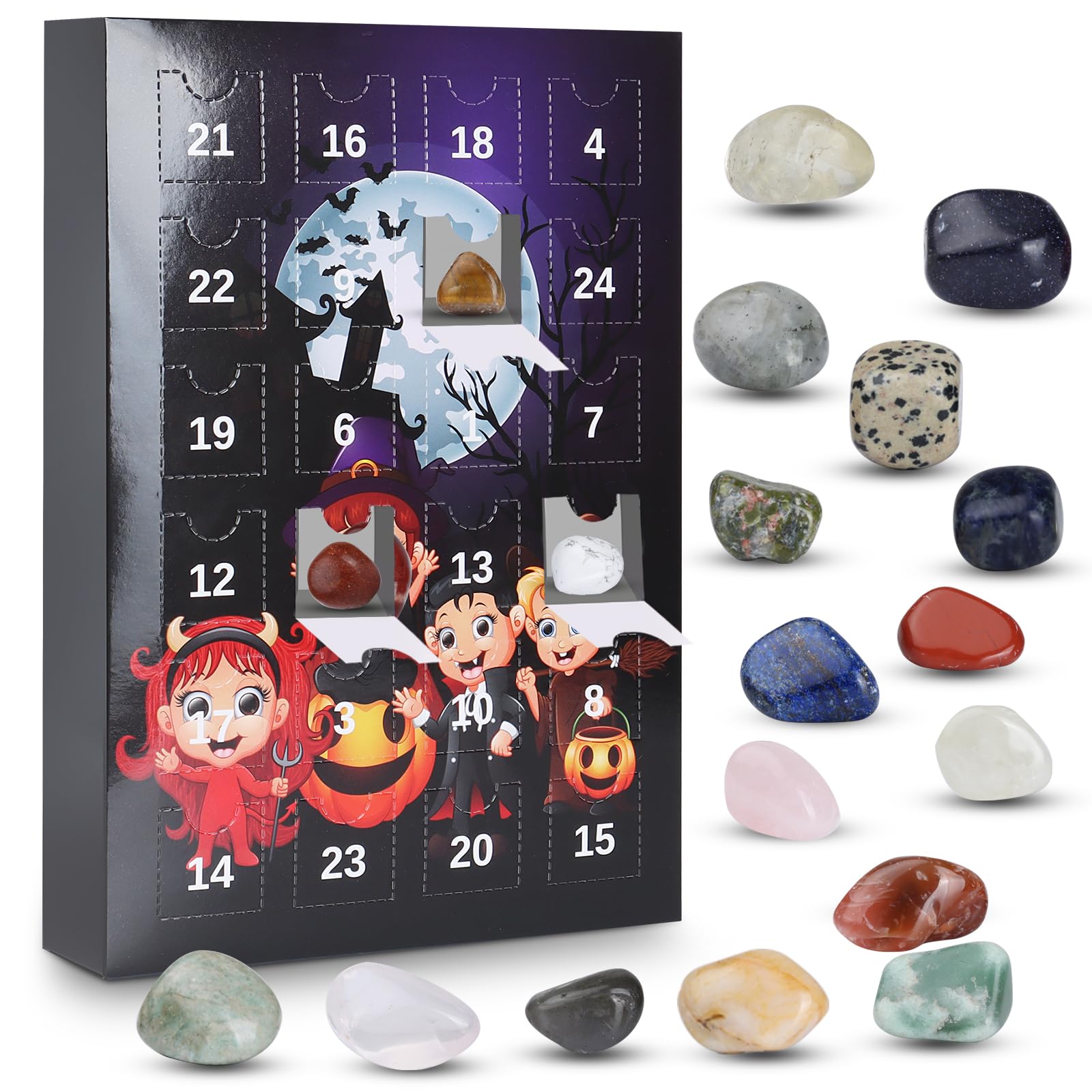 Halloween Advent Calendar 2024,24 Day Countdown Calendar Contains 24 Stones,Halloween Advent Calendar with Exquisite Crystals,Cr