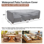 Mrrihand Heavy Duty Patio Furniture Covers, Outdoor Furniture Covers Waterproof Sectional Sofa Set , Patio Table And Chair Set Cover 138'L×86'W×28'H,Grey