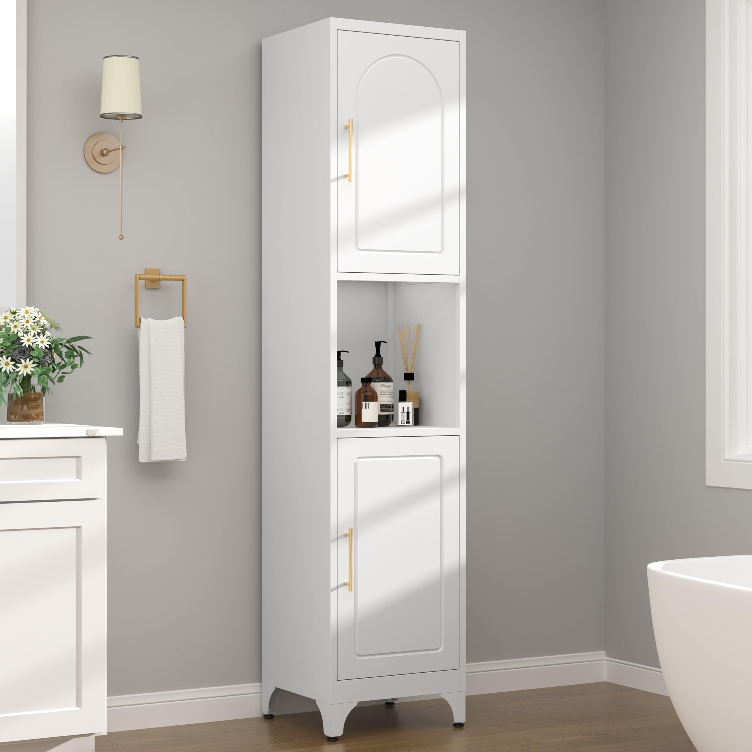 Timeless Pieces Tall Bathroom Storage Cabinet,Freestanding Storage Cabinet With Doors And Shelves,Slim Bathroom Cabinets,Small C