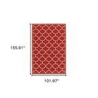 HomeRoots Polypropylene 9’x13’ Red and Ivory Trellis Indoor Outdoor Area Rug