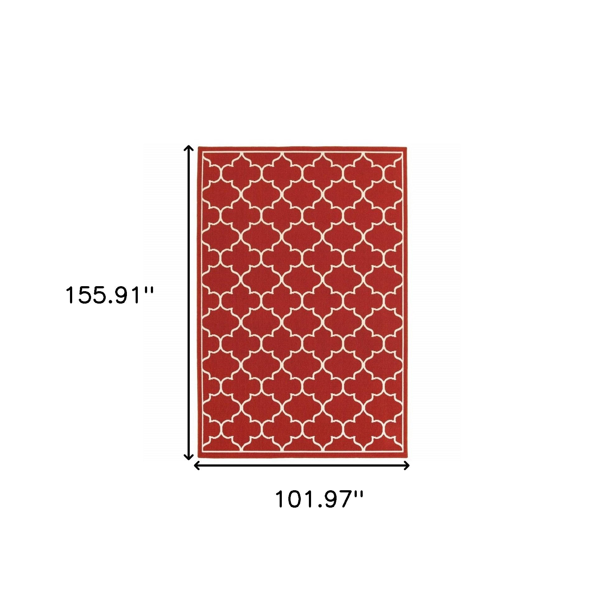 HomeRoots Polypropylene 9’x13’ Red and Ivory Trellis Indoor Outdoor Area Rug