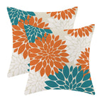 CXMEIFLY Fall Burnt Orange Outdoor Pillow Covers 16x16 Inch Set of 2 Aqua Teal White Dahlia Floral Decor Throw Pillows Modern Ge