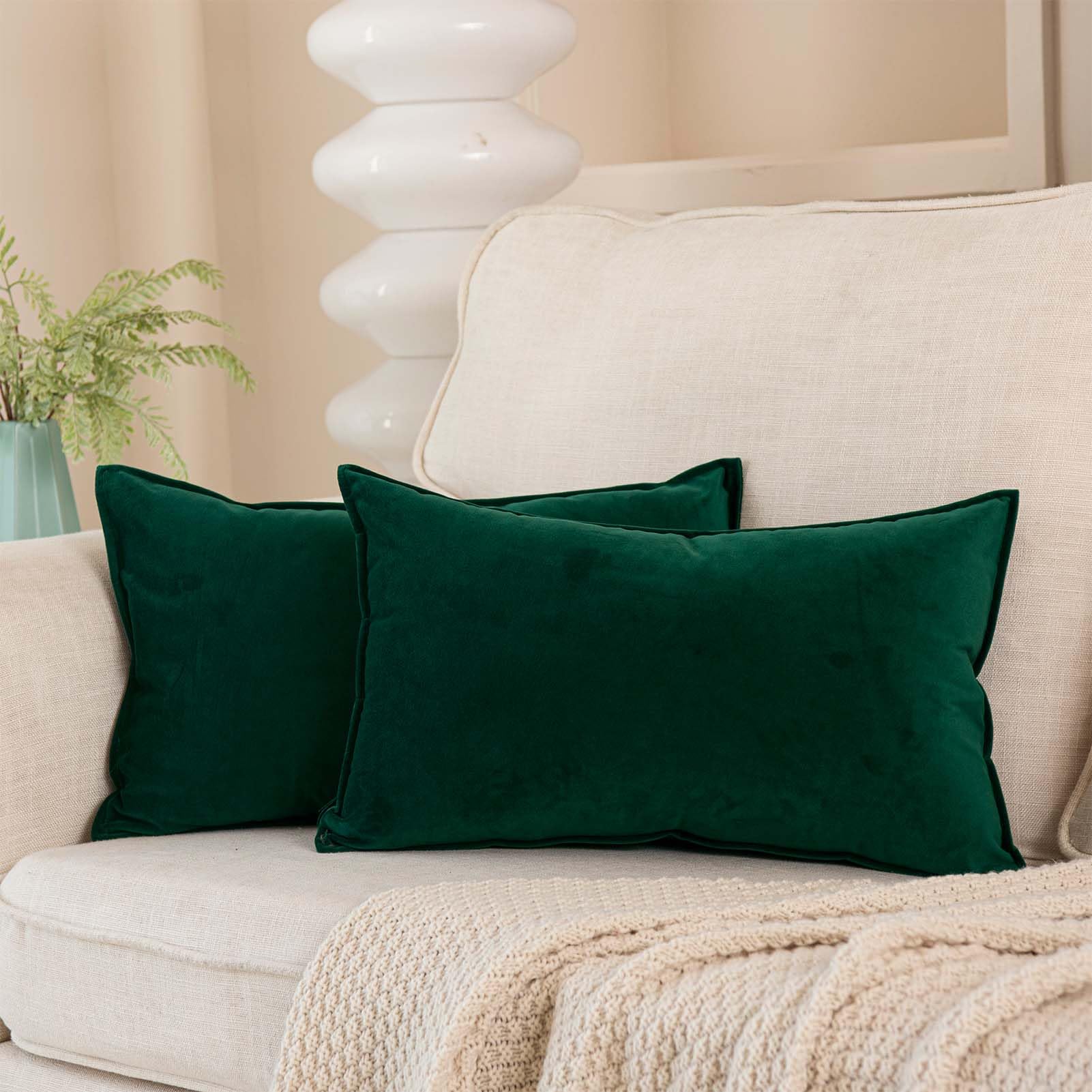 Juspurbet Dark Green Lumbar Velvet Throw Pillow Covers 14X24 Inch Set Of 2 For Home Decor Living Room Bedroom Couch Decorative B