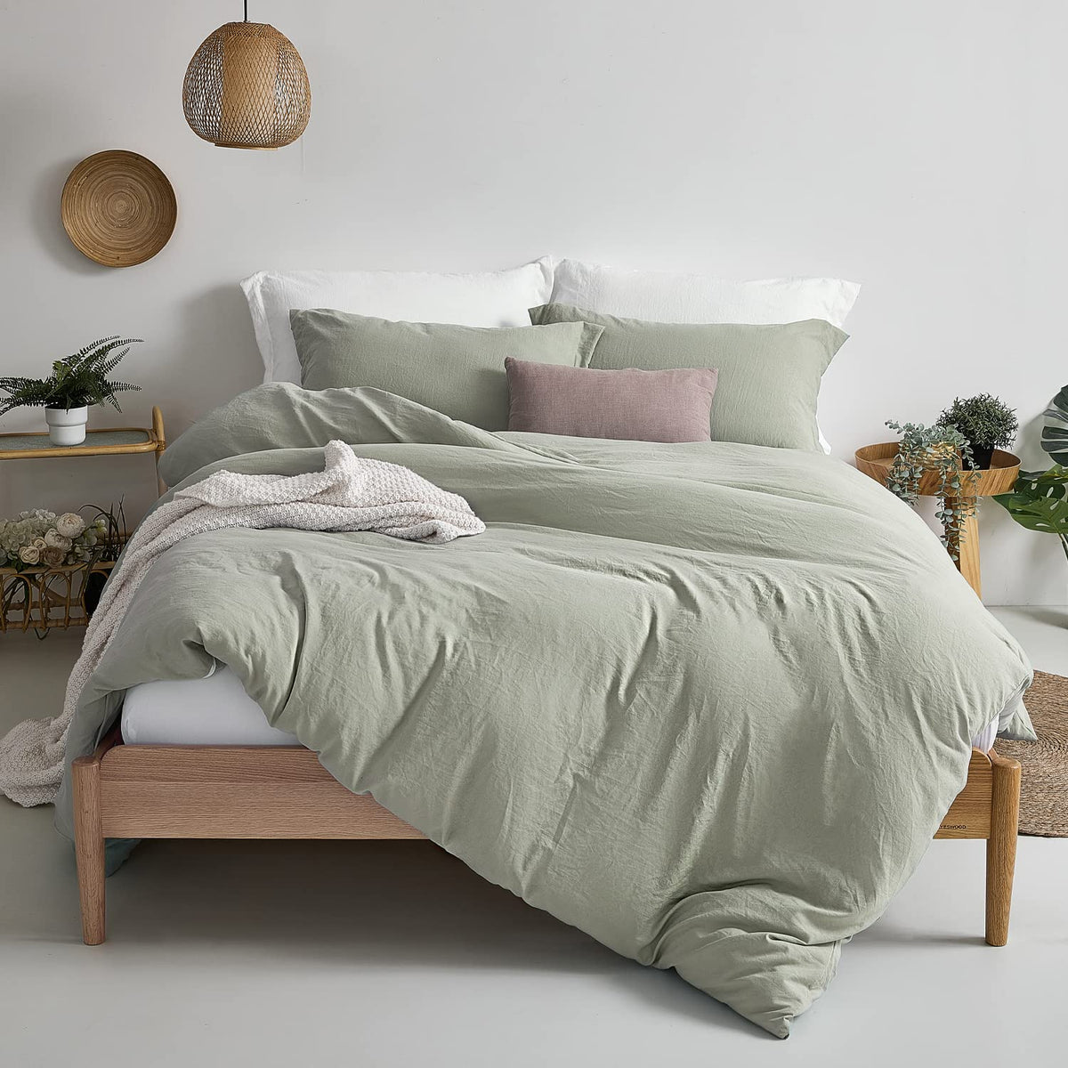 Mildly Queen Duvet Cover - 100% Washed Microfiber Super Soft October Mist Sage Comforter Cover Set 3 Pieces Bedding Set With Zip