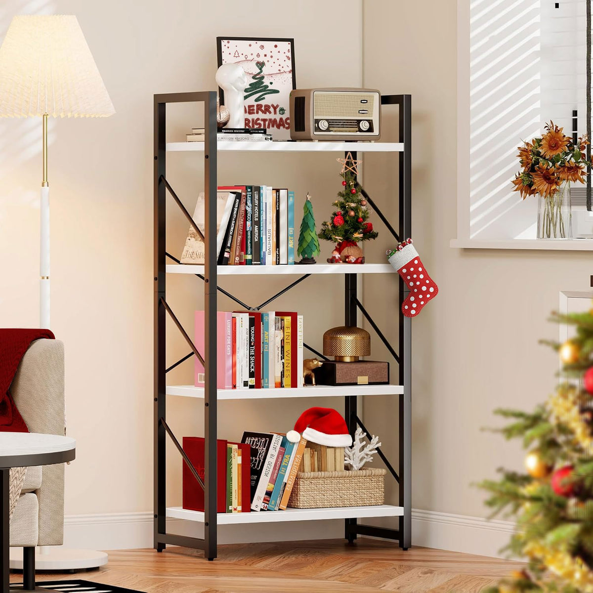 Yitahome 4-Tier Bookshelf, Modern Free Standing 4 Shelf Bookcases And Bookshelves, Open Display Storage Book Shelves Book Rack Organizer Standing Shelving For Living Room Home Office, White