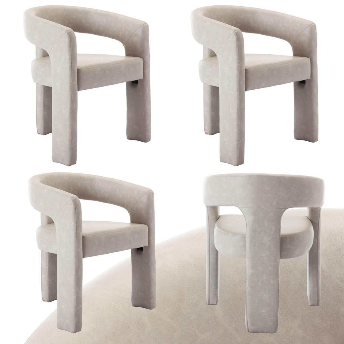 Modern Dining Chair Set Of 4, Faux Leather Upholstered Barrel Kitchen Chair, Round Dining Chairs With Wooden Legs, Assembled Acc