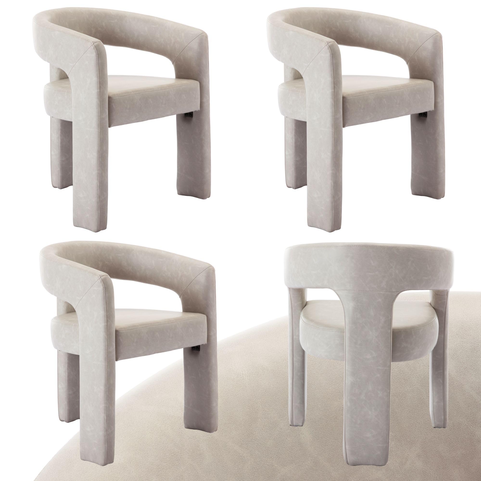 Modern Dining Chair Set Of 4, Faux Leather Upholstered Barrel Kitchen Chair, Round Dining Chairs With Wooden Legs, Assembled Acc