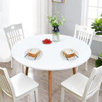 Newisher Round Fitted Table Cover Spandex Stretch Tablecloth White Table Top Cover With Elastic Edged For Dining Picnic Patio 60 Inch