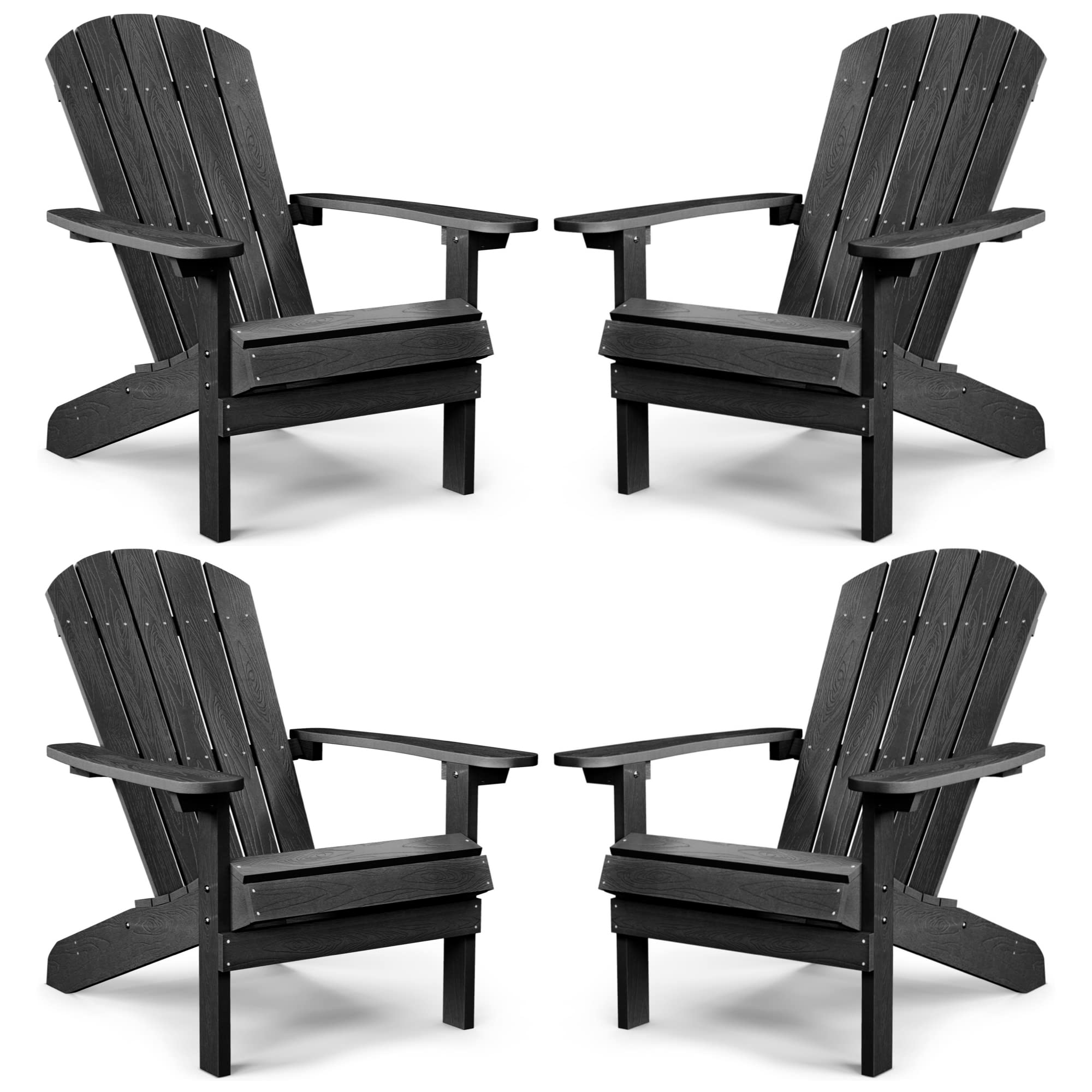 Yefu Adirondack Chairs Set Of 4 Plastic Weather Resistant-Black, Modern Poly Lumber Outdoor Chairs Like Real Wood, Widely Used In Outdoor, Patio, Deck, Outside, Fire Pit Garden, Campfire Chairs