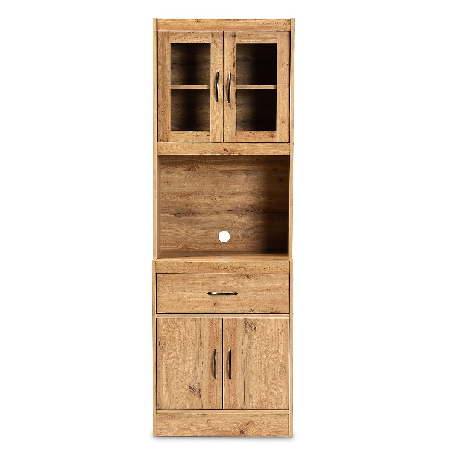 Baxton Studio Laurana 23.62-inch W Kitchen Storage Cabinet and Hutch, Oak Brown (193-12004-HiT)