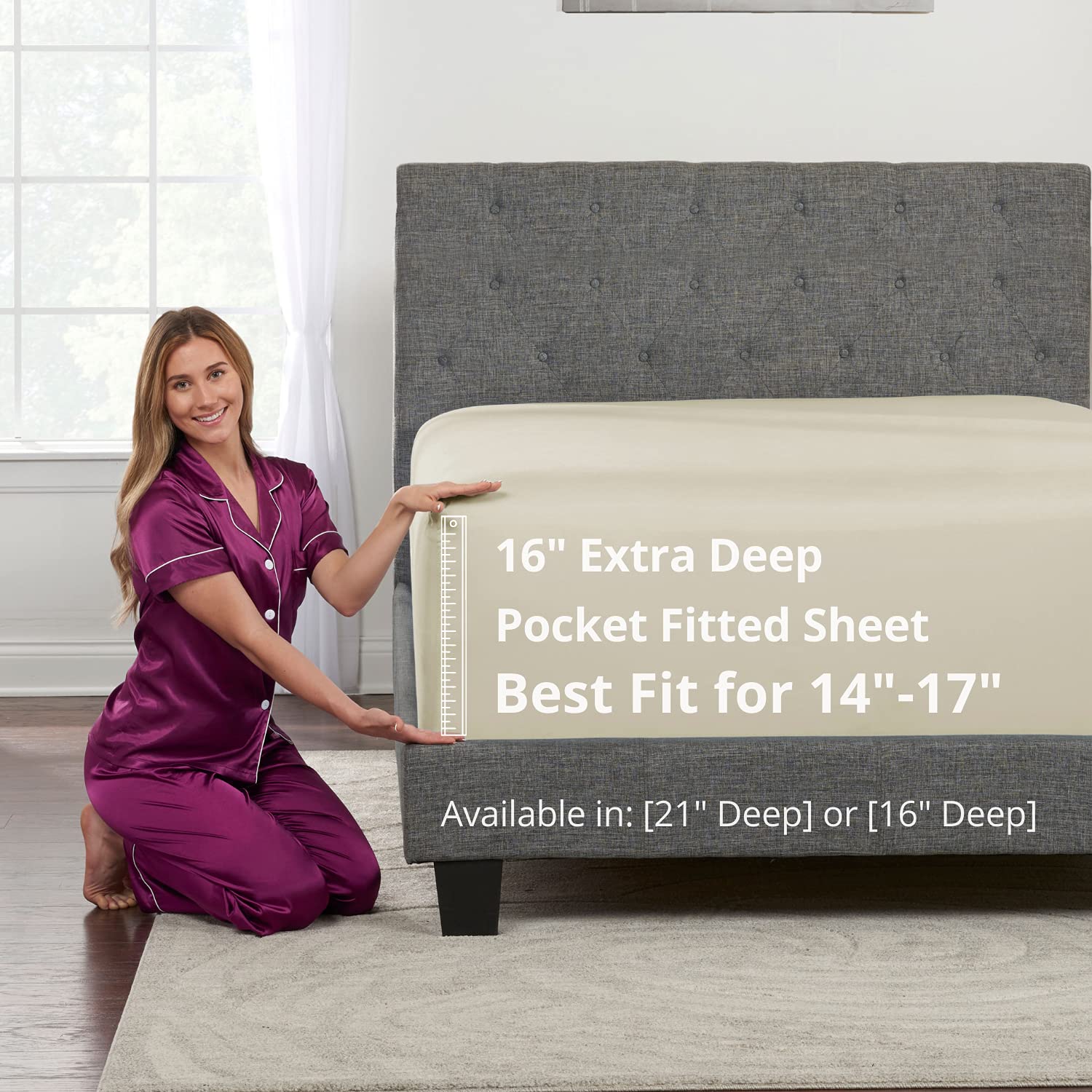 Dealuxe California King Fitted Sheet Only - Real [16-Inch] Extra Deep Pocket Cal King Size - Your Perfectly-Fit Fitted Sheet For