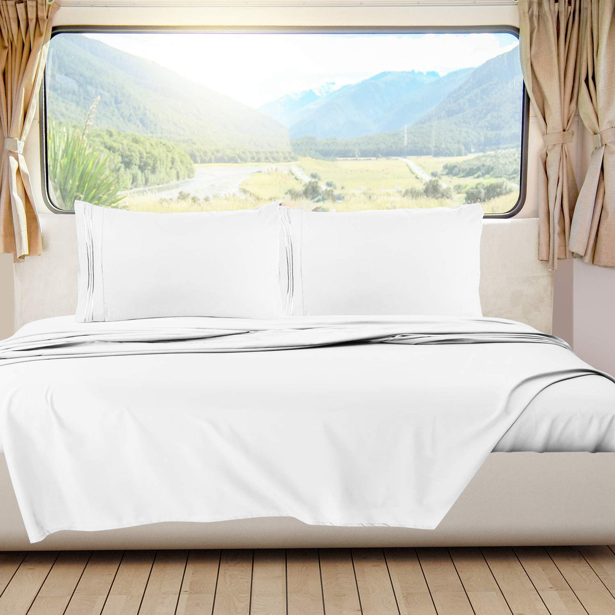 Nestl White Rv Queen Sheets - Super Soft Rv Short Queen Sheets For Rv Camper, 4 Piece 1800 Microfiber Fitted Rv Sheets, Double B