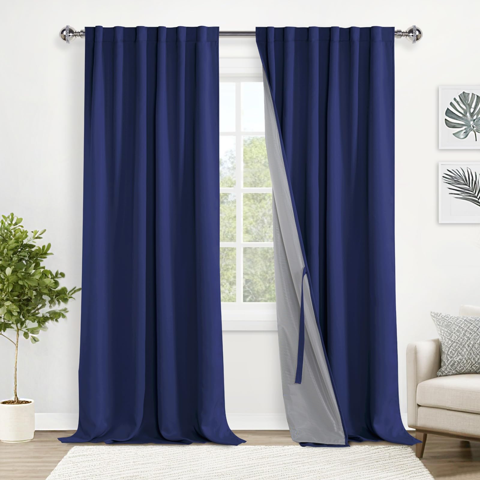 Xwzo 100% Blackout Curtains - Extra Long Rod Pocket & Back Tab Curtains, Noise Reducing And Heat Blocking Drapes For Bedroom Wit