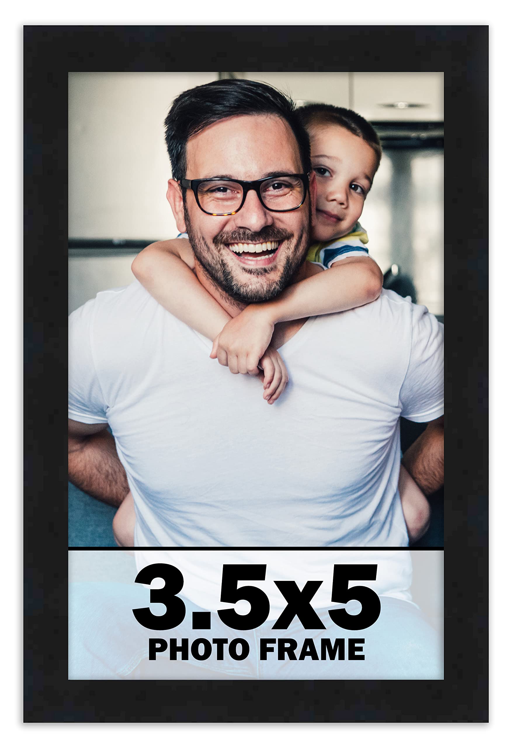 CountryArtHouse 3.5x5 Frame Black Solid Pine Wood Picture Frame Includes UV Acrylic Plexiglass, Acid Free Foam Backing Board and