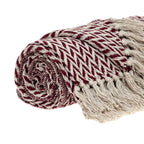 HomeRoots Cotton Burgundy Handloom Herringbone Weave with Tassels